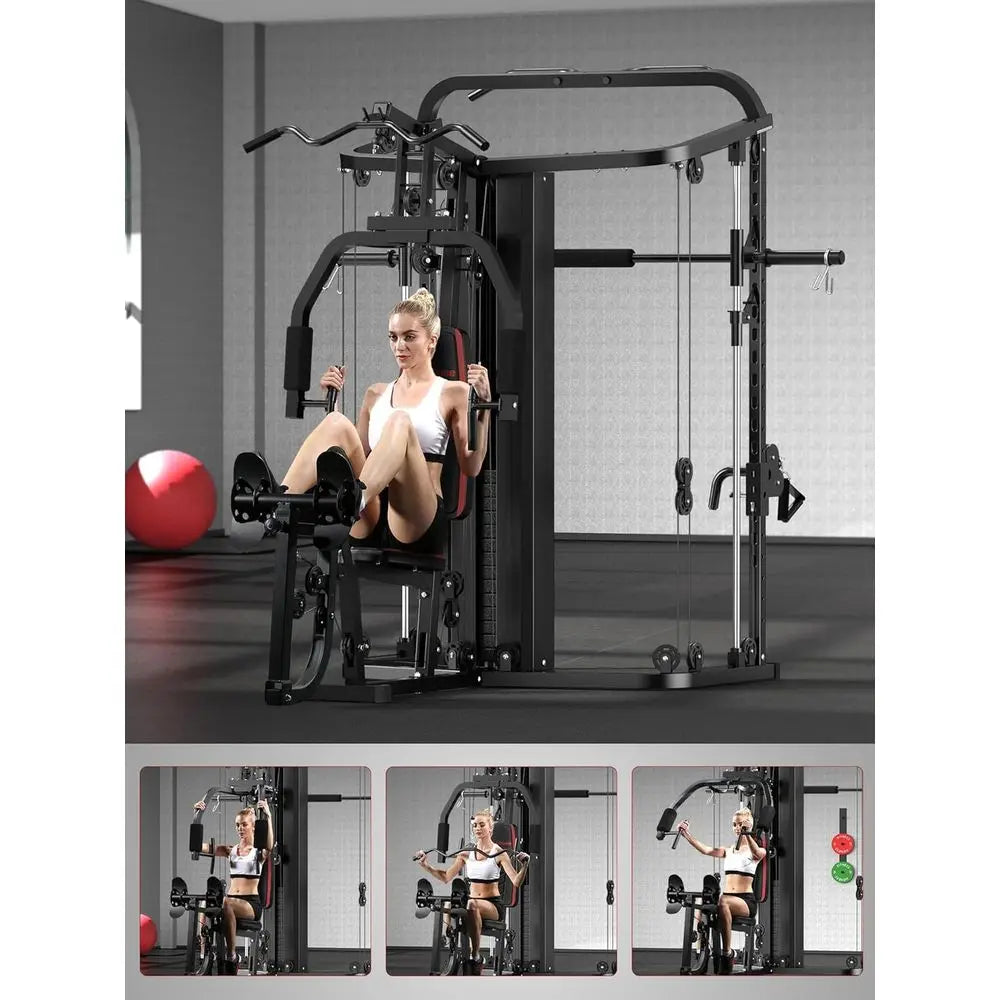 Multiunction Home Gym Equipment Workout Station, Smith hine with 138LB Weight Stack, Leg Pr, LAT Station or ull Body Training