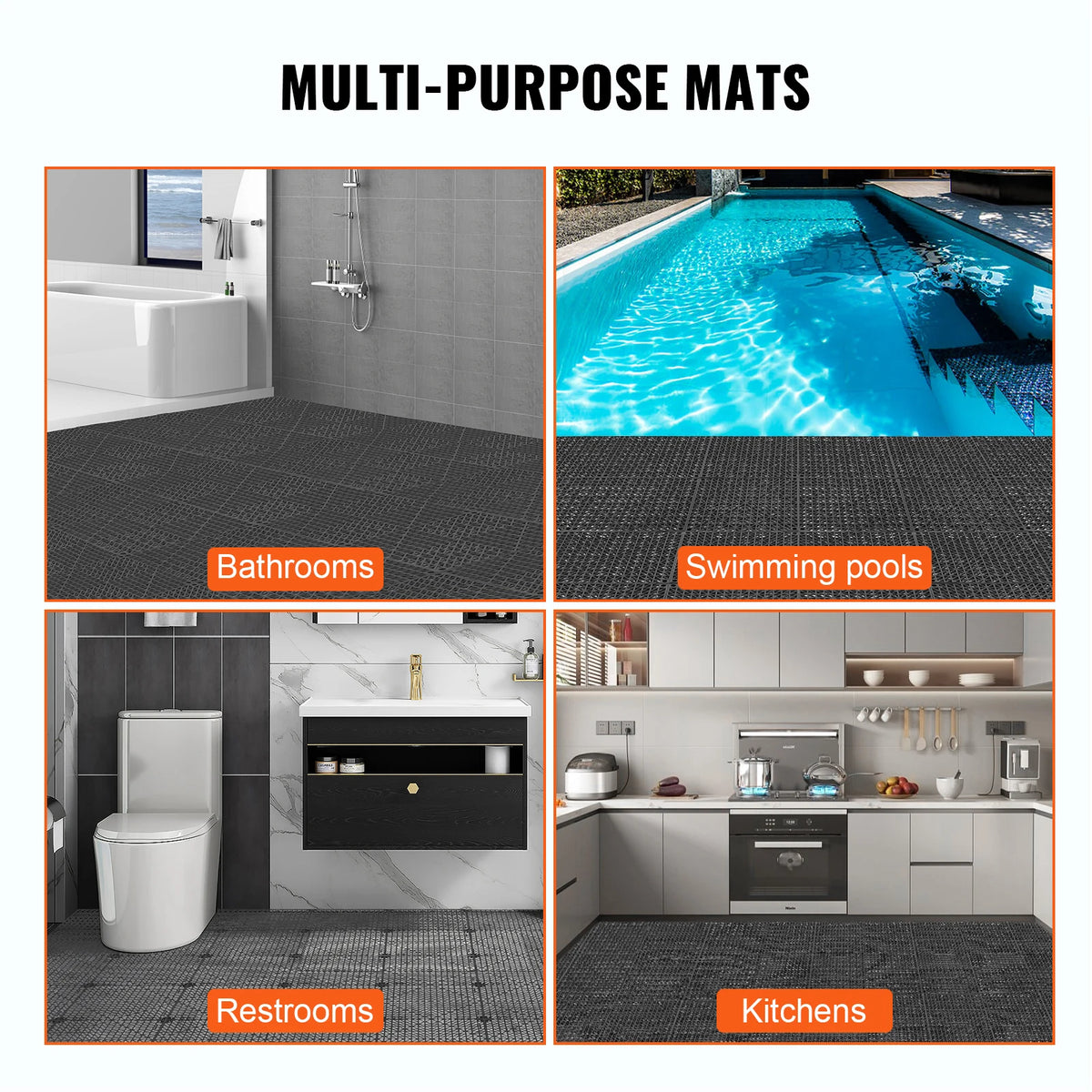 Interlocking Tile 12/50/55PCS 12"x12" Splicing Soft PVC Drainage Floor Tiles Non-Slip Drainage Holes for Bathroom Pool