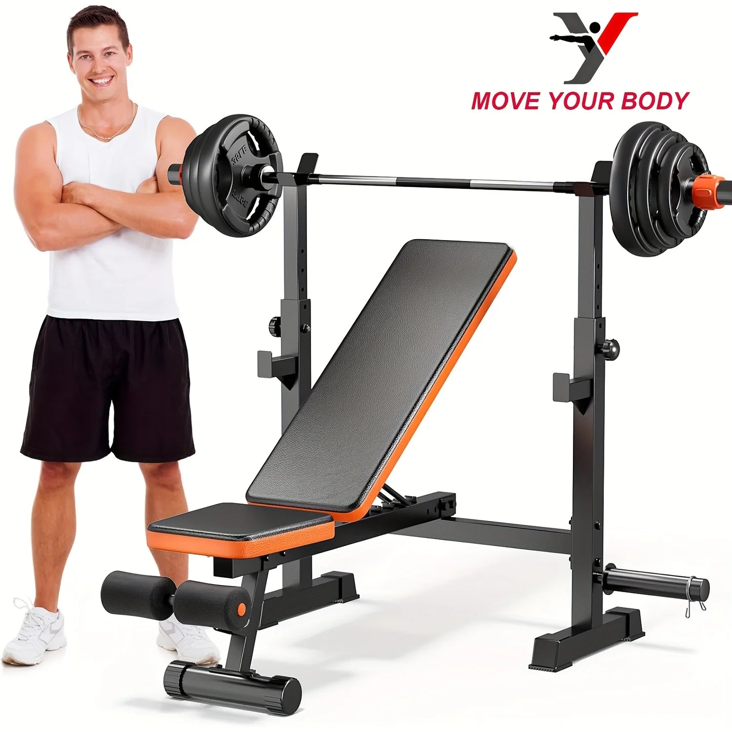 6-in-1 Heavy Duty Weight Bench Set with Adjustable Squat Rack, Leg Developer & Preacher Curl Pad - Foldable Home Gym System