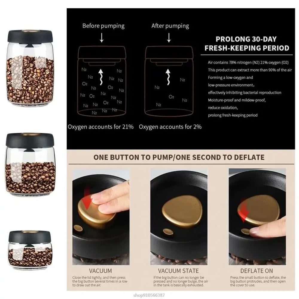 1pc Coffee Beans Vacuum Sealed Tank Household Glass Food Storage Tank For Moisture-proof Air Extraction