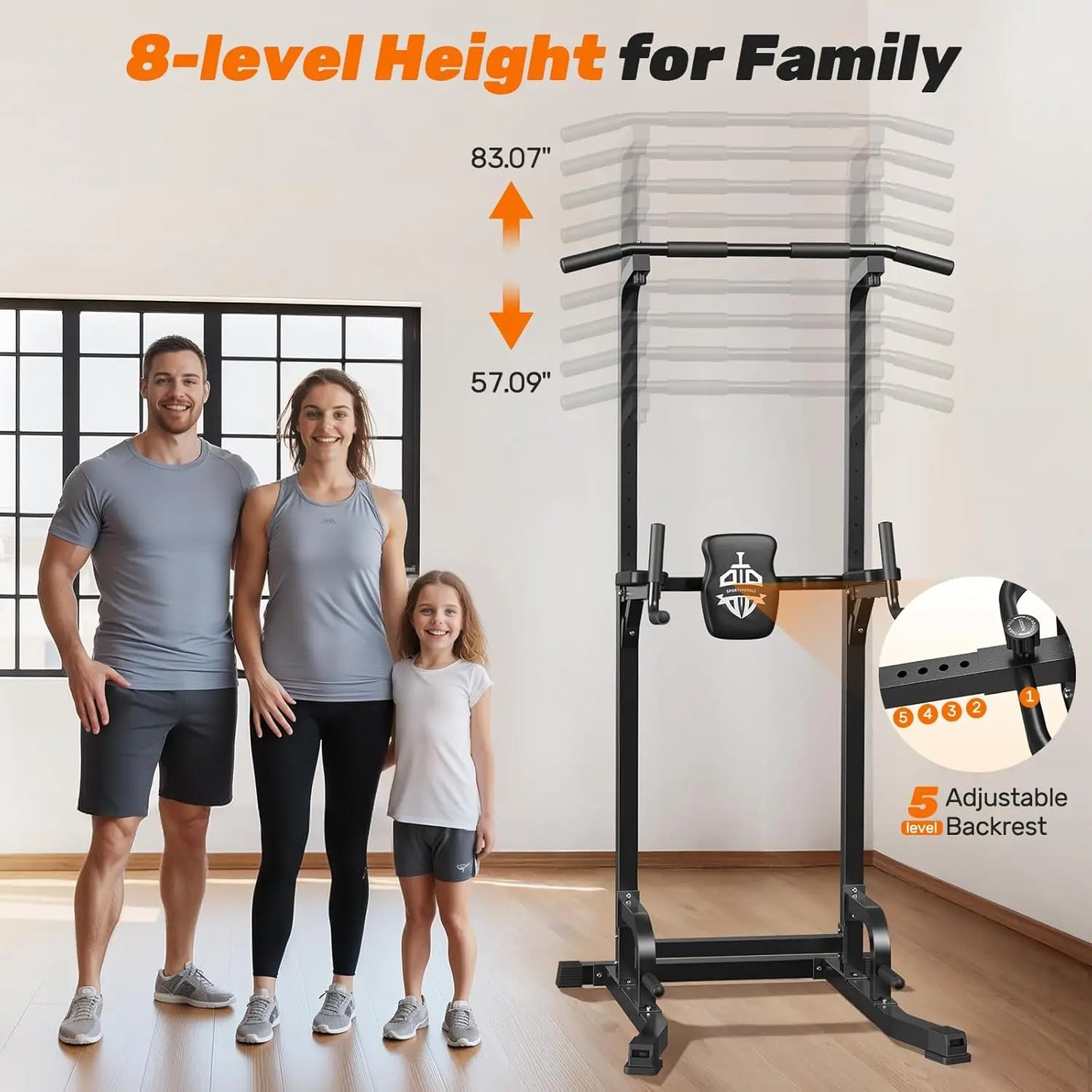 Power Tower Pull Up Bar Station, 450LBS Stable Pull Up Dip Station for Home Gym Strength Training