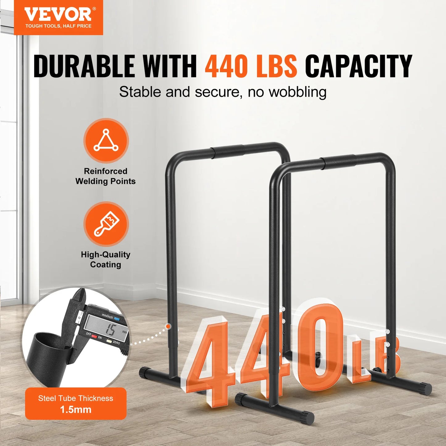 SucceBuy Dip Bar 440/500lbs Capacity Heave Duty Dip Stand Station with Adjustable Height Fitness Workout Bar Station Stabilizer