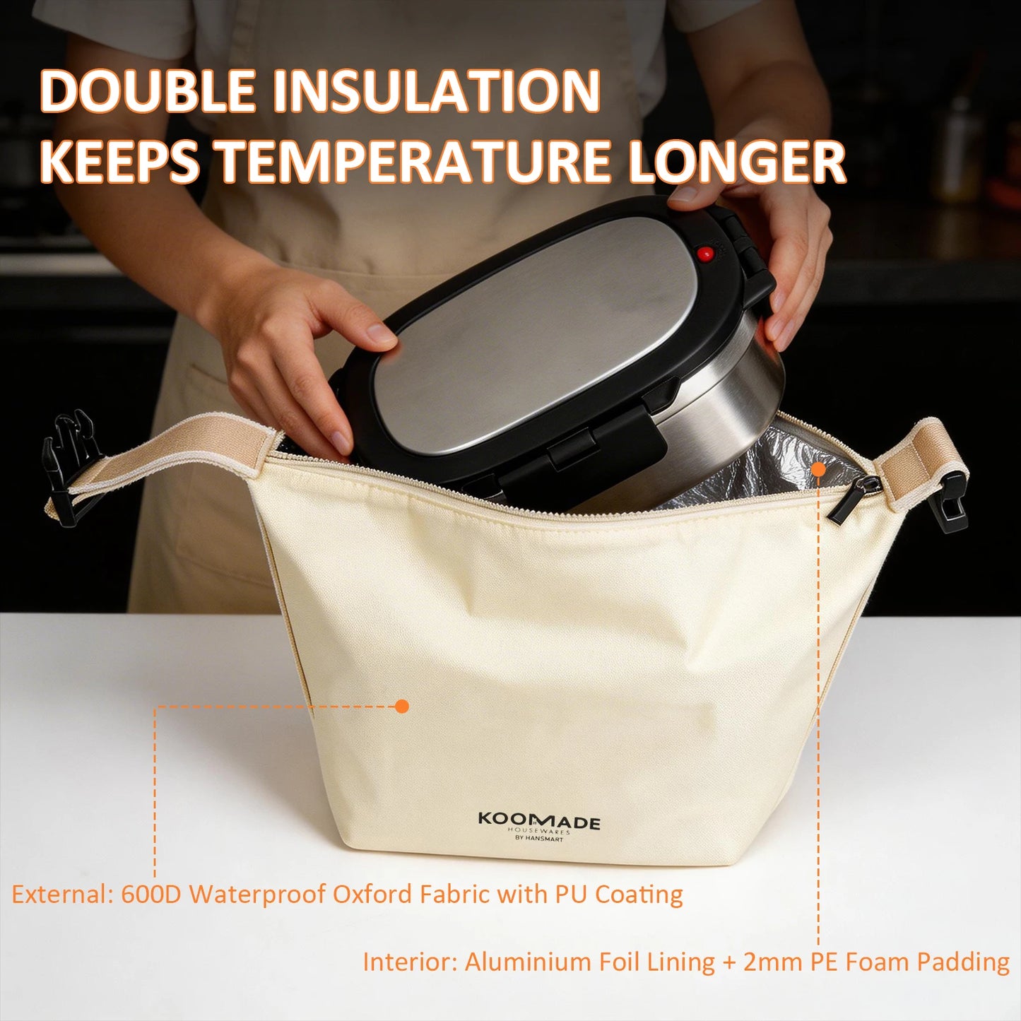 Vacuum Insulated Lunch Box with Thermal Bag 304 Stainless Steel Leakproof Divided Bento Box Keep Warm 4H Cold 8H Portable Food Container