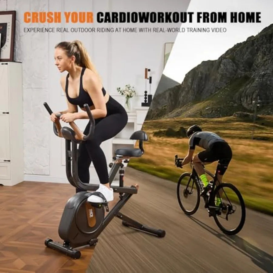 3 in 1 Folding Exercise Bike for Home Gym Magnetic Upright Stationary Bike with 8-Level Resistance 300LB Ccity Black Frame with