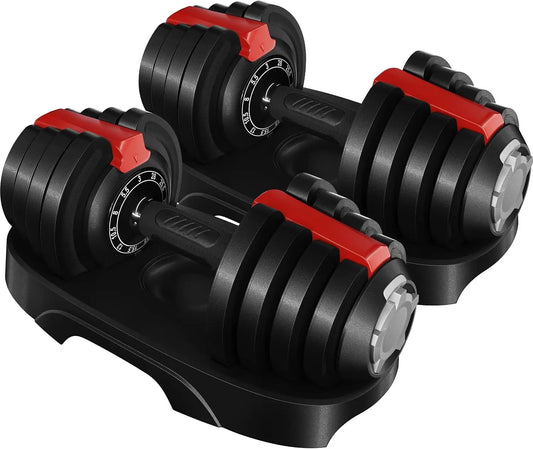 Adjustable Dumbbell Set 28 LBS Adjustable Dumbbells Fast Adjust Dumbbell Weight Set with Anti Slip Handle and Tray for