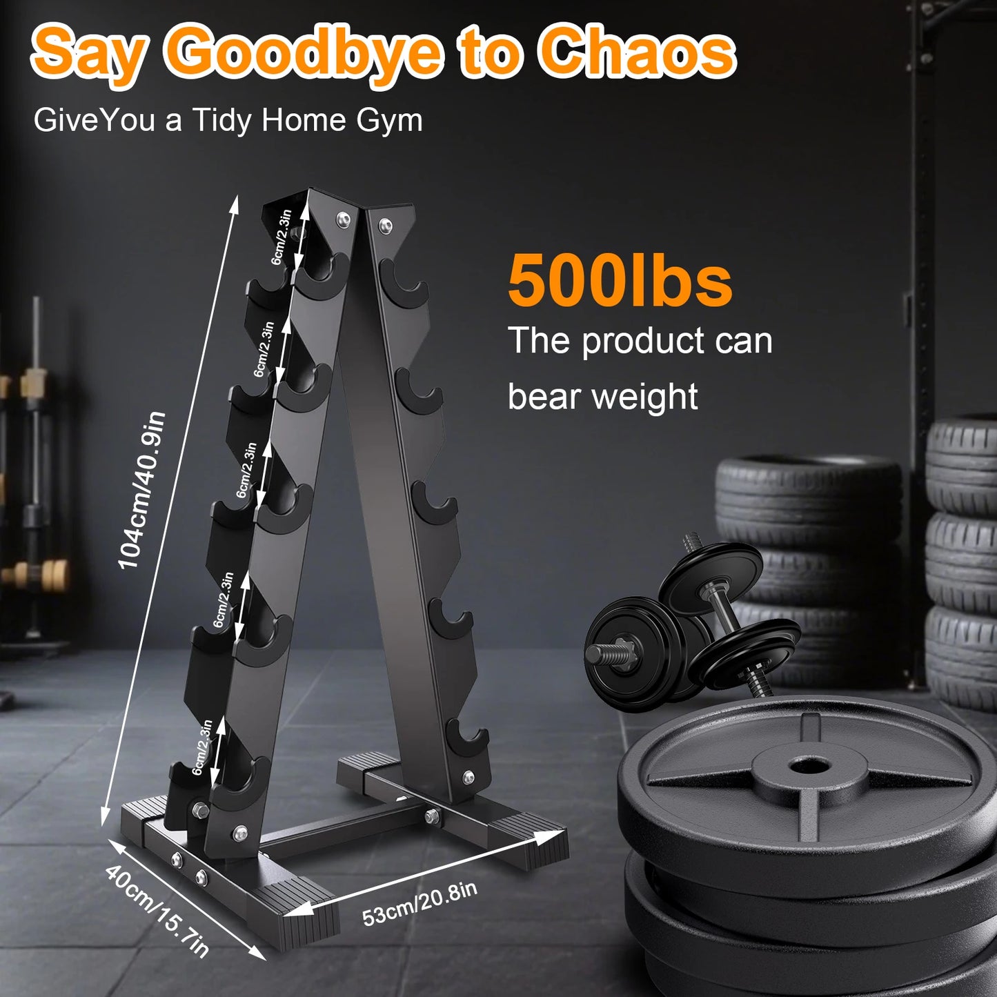 Six-Pair Dumbbell Rack Stand, Heavy Duty Dumbbell Stand, Space Saver Tree Shape Weight Stand Storage Organizer, for Gym Workout, Home Strength Training(Black)500lbs