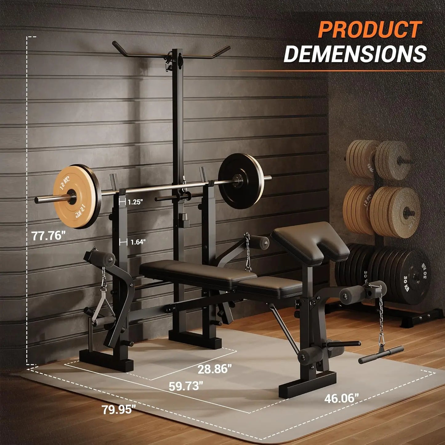 Weight Bench Set with Leg Extension and Leg Curl and Preacher Curl 7 in 1 Strength Training Bench with Squat Rack for Home Gym