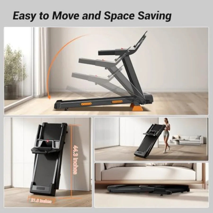 Foldable Home Treadmill with 7-Layer Shock Absorption and 15 Incline Black LED Screen 3.0HP Quiet Motor 400lbs Capacity 0.6-7.5