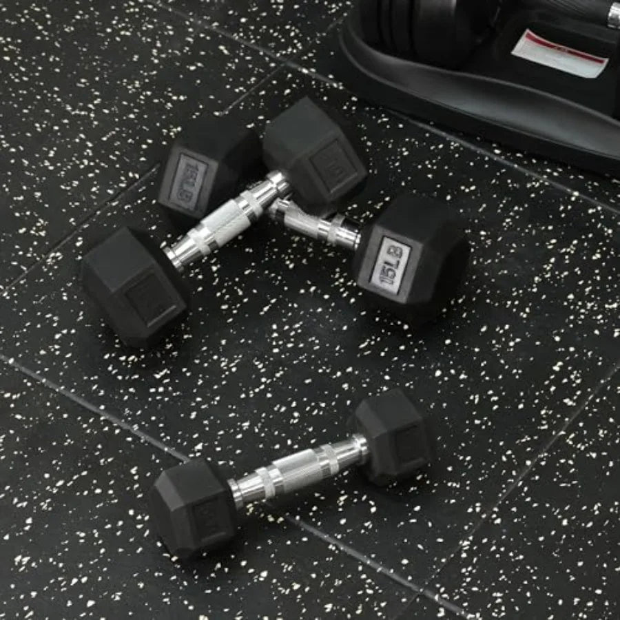 Rubber Encased Hex Dumbbells with Optional Rack, 10 15 20LB Pairs and 5, 10 and 15 Pairs Weight Sets for Home Gym