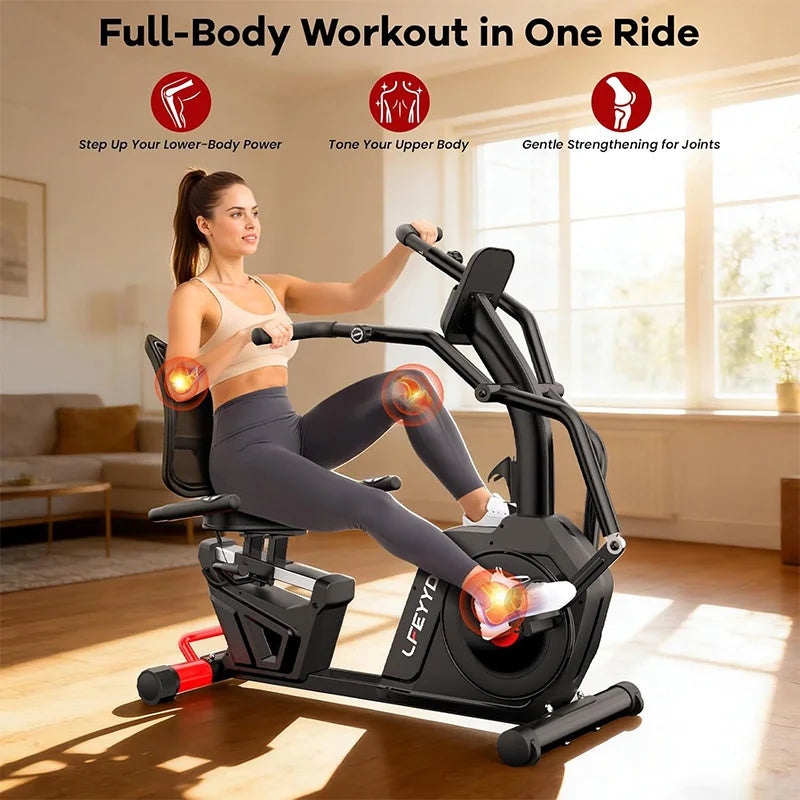 Pooboo Recumbent Exercise Bike for Home, Stationary Bike with Arm Exerciser 16-Level Magnetic Resistance, 450LBS Capacity,  Low-Impact Cardio & Physical Therapy