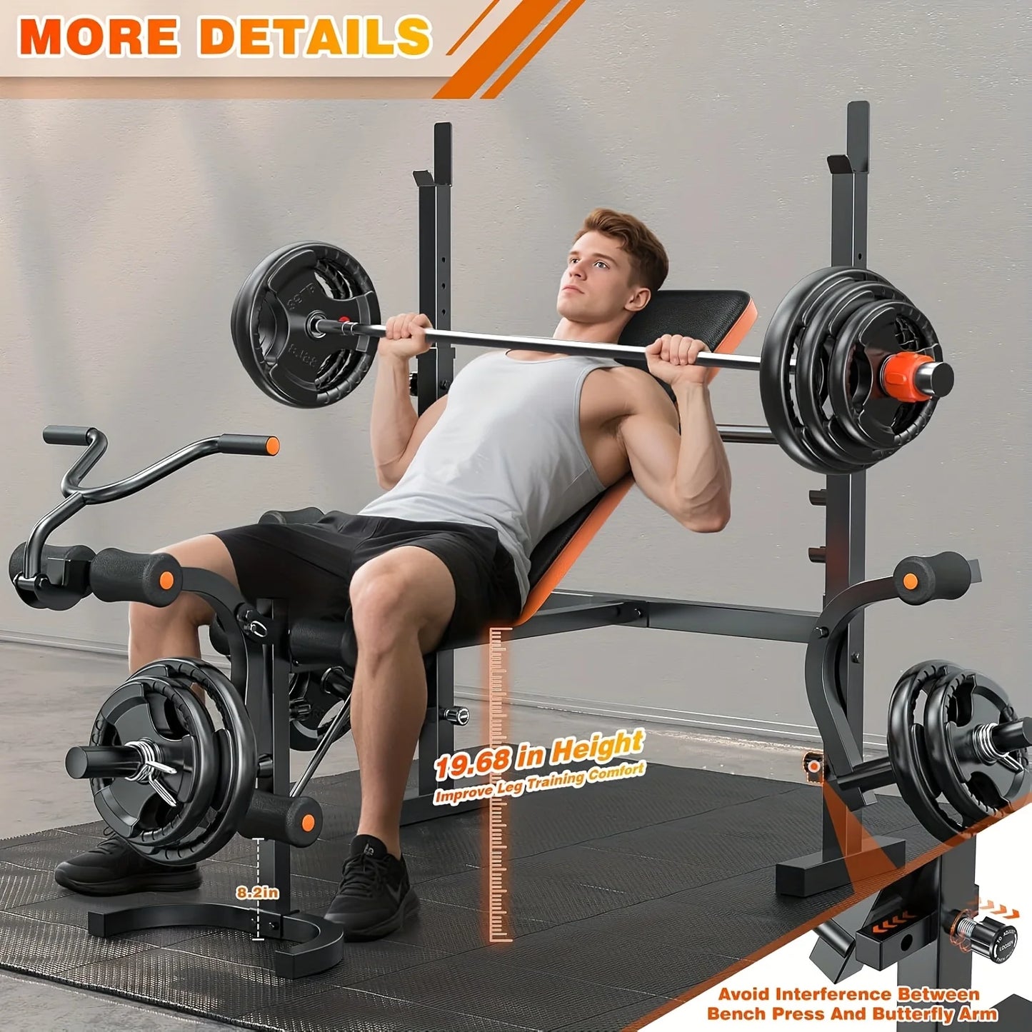 6-in-1 Heavy Duty Weight Bench Set with Adjustable Squat Rack, Leg Developer & Preacher Curl Pad - Foldable Home Gym System