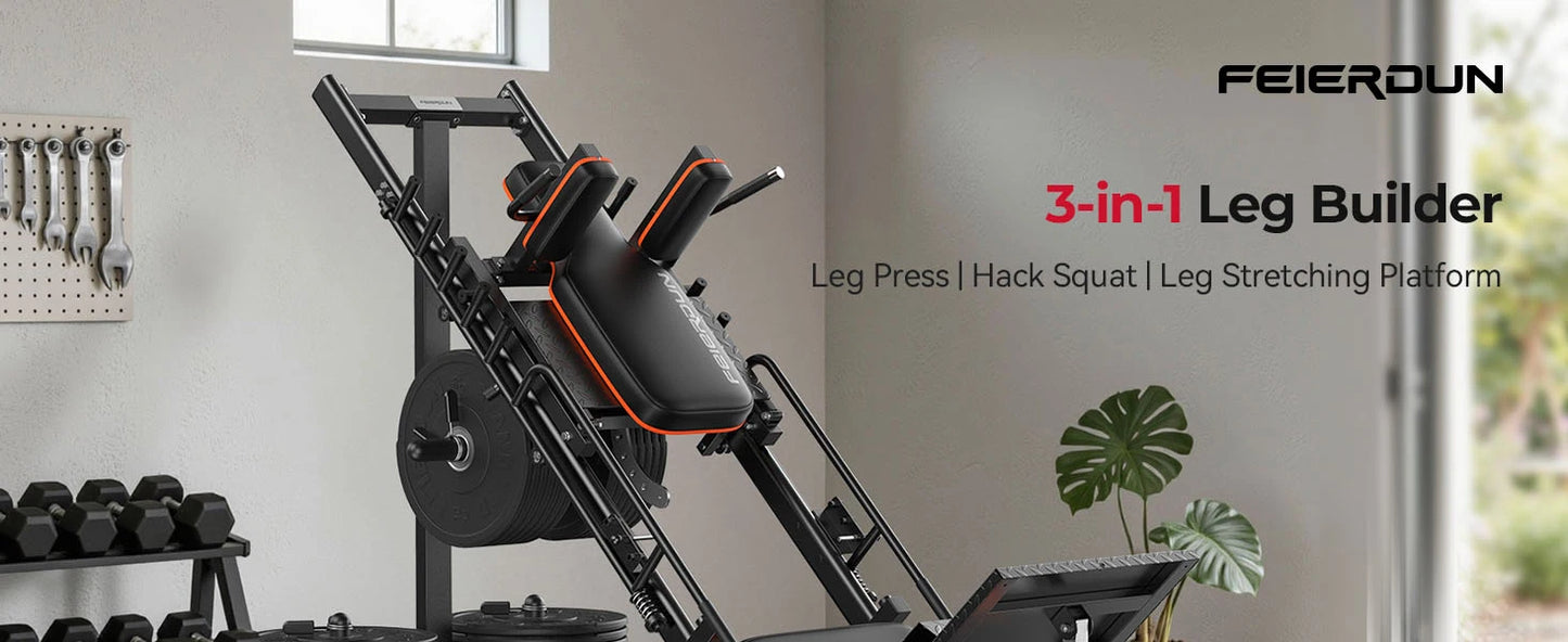 3‑in‑1 Leg Press Hack Squat Machine with Ultra-Quiet Pulley System –Adjustable Leg Press Machine for Home Gym