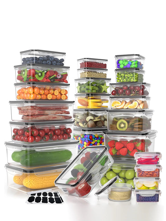 24pcs Sealed Plastic Food Storage Containers for Kitchen Storage and Organization Leak Proof Food Containers with Labels, Pens
