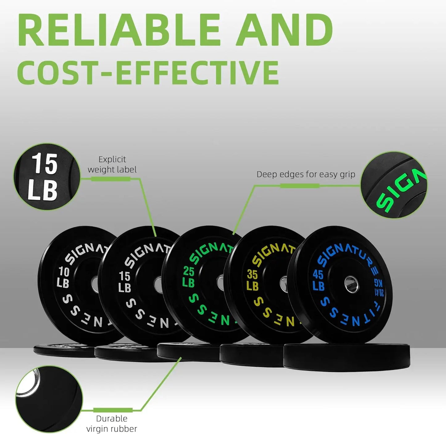 Strength Training & Weightlifting, Cast Iron Bumper Plates, Green, Multiple Options including Sets with Barbell