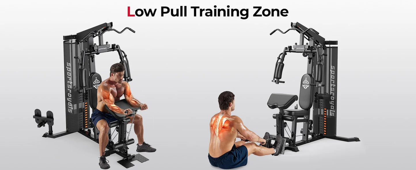 Sportsroyals Home Gym Equipment, 150LBS Weight Stack, Full Body Workout Machine with Pulley System for Strength Training
