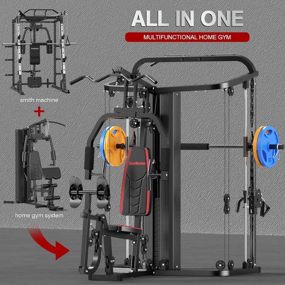 Multiunction Home Gym Equipment Workout Station, Smith hine with 138LB Weight Stack, Leg Pr, LAT Station or ull Body Training