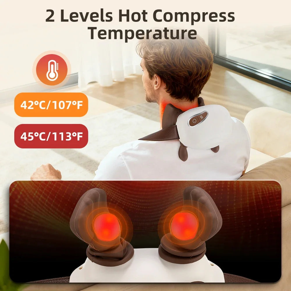 Electric Neck Shoulder Massager Deep Tissue Shiatsu Back Cervical Massage Machine 2 Level Hot Compress Bionic Heated Fatigue Relief Relax Muscle ﻿3-Level ﻿Adjustment