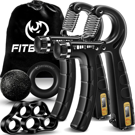 Hand Grip Strengthener Workout Kit 5 Pack 2 Forearm Grip Adjustable Resistance Hand Gripper Finger Stretcher Grip Ring