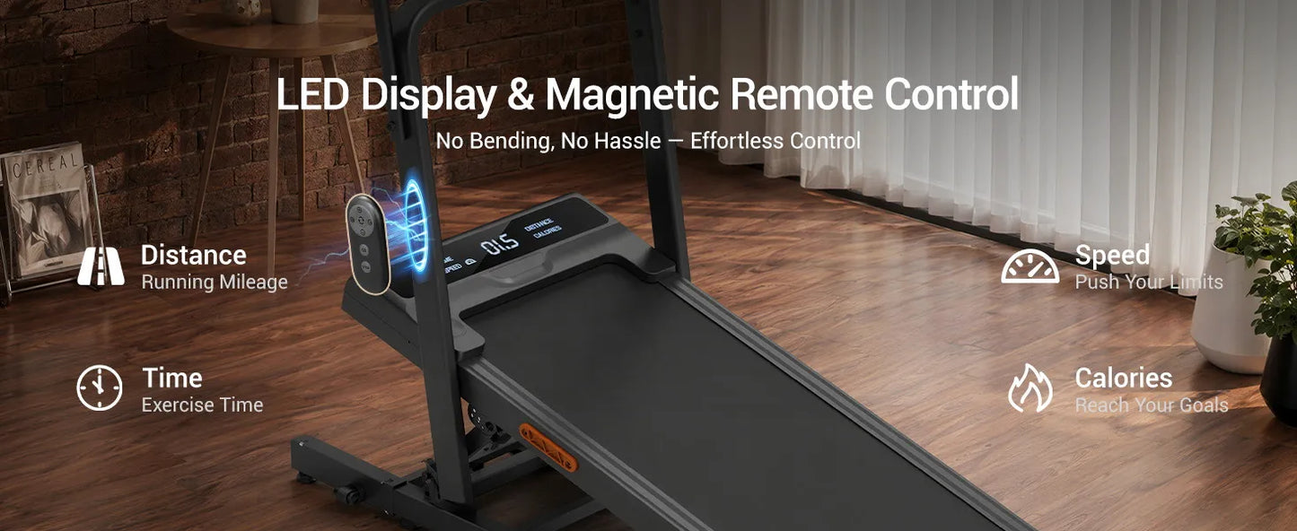 Folding Treadmill for Home 15% Incline Electric Running Machine 3.0HP Powerful Motor Adjustable Speed Walking Pad LED Display Shock Absorption Fitness Equipment
