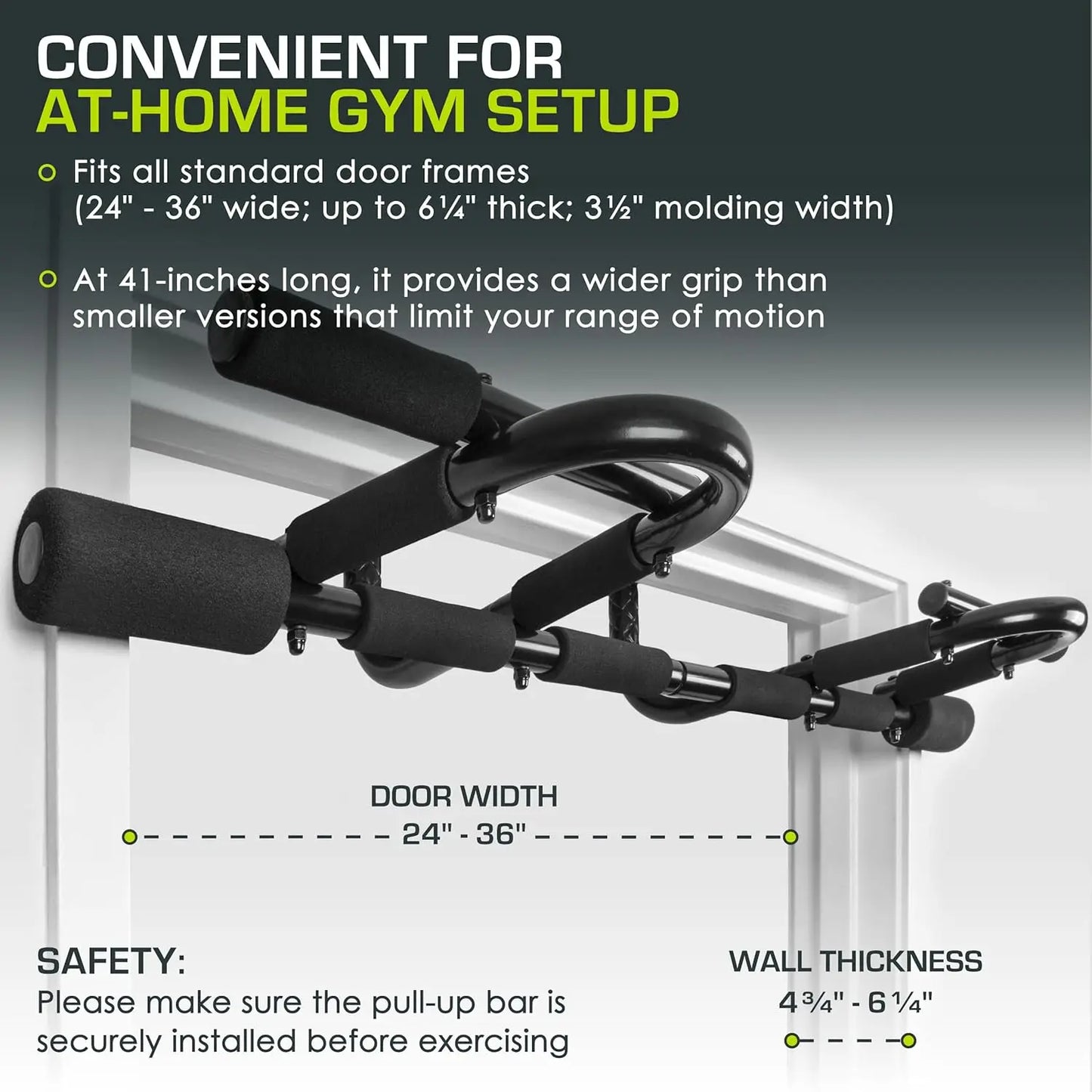 Multi-Grip Pull Up Bar for Home Gym, 300 lb Capacity, Fits Doorways 24-36 in