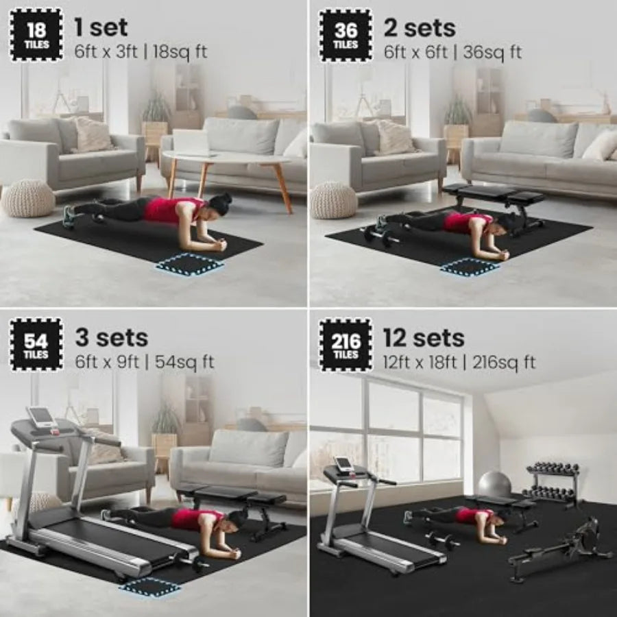Gym Mats Set - 18 pcs EVA Interlocking Foam Floor Tiles 12.6"x12.6"x0.4" 18sqft Protective Gym Flooring Sports Home Workout Exe