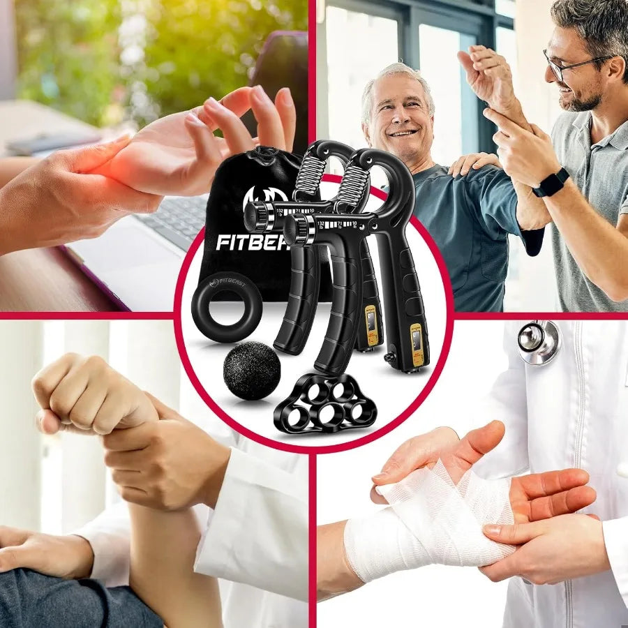 Hand Grip Strengthener Workout Kit 5 Pack 2 Forearm Grip Adjustable Resistance Hand Gripper Finger Stretcher Grip Ring