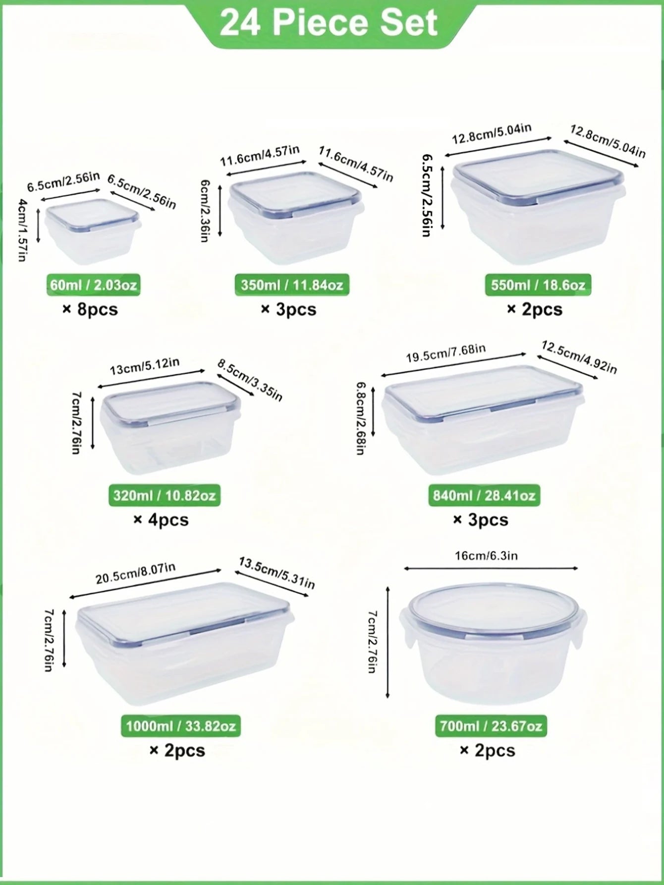 24pcs Sealed Plastic Food Storage Containers for Kitchen Storage and Organization Leak Proof Food Containers with Labels, Pens