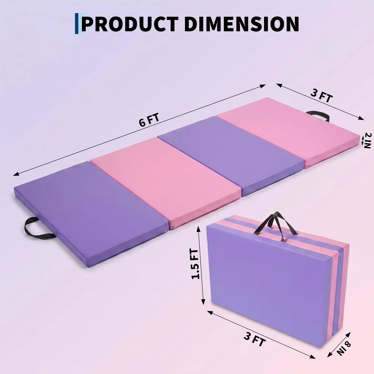 6x3 Ft Gymnastics Mat, 2'' Thick 4-Fold Exercise Floor Mat For Home Gym, Yoga, Pilates, Tumbling Training