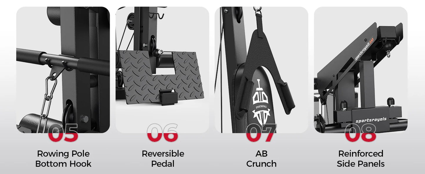 Sportsroyals Home Gym Equipment, 150LBS Weight Stack, Full Body Workout Machine with Pulley System for Strength Training