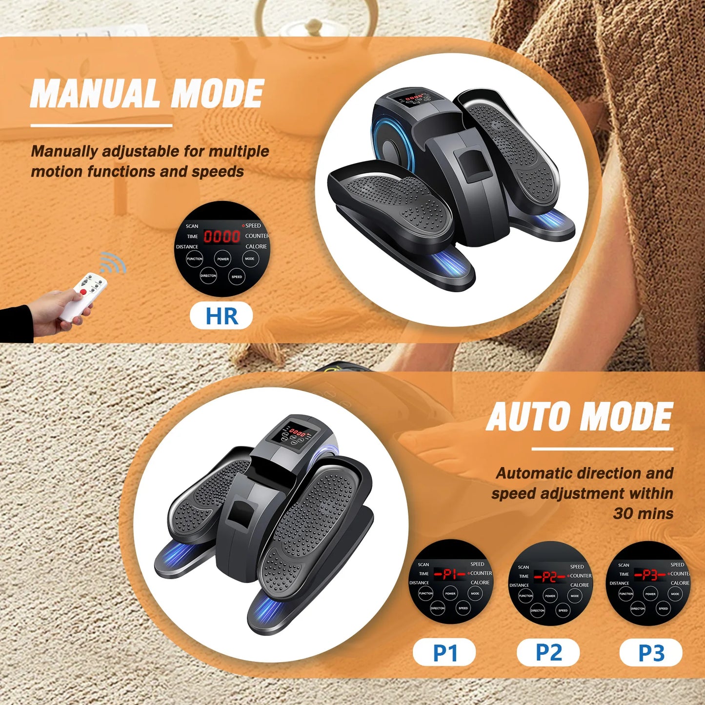 Mini Portable Under-Desk Elliptical Machine with Pre-Installed Seated Pedal Leg Exerciser Remote Control for Seniors Adults