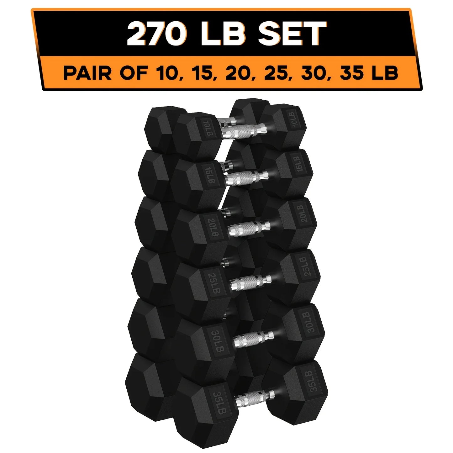 40-355LB HEX Dumbbell Set Rubber Encased Home Gym Dumbbells For CrossFit & HIIT, Strength Training Weights With Ergonomic Grip, Durable Cast Iron Construction & Non-Slip Rubber Coating For Full-Body Workouts, Ideal For Fitnes