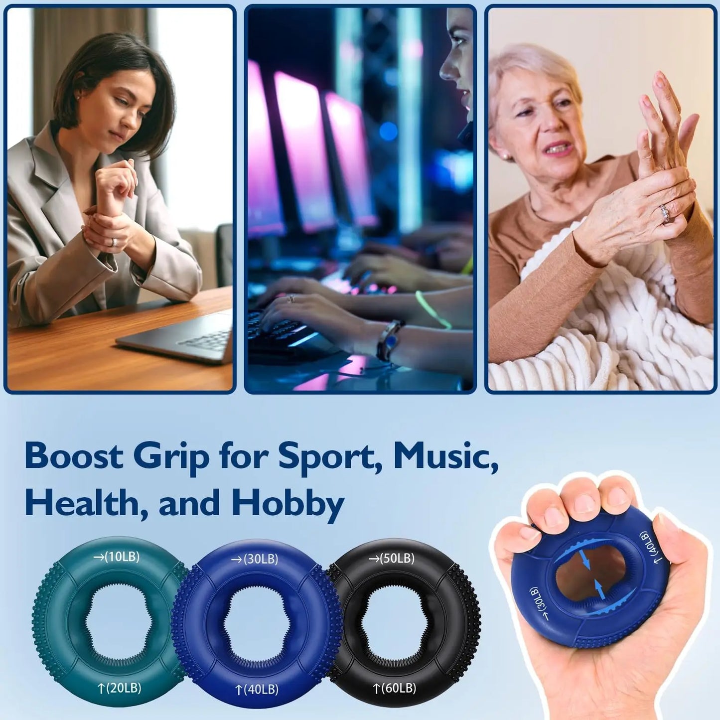 Grip Strength Trainer 9-Piece Kit, Finger Exerciser, Forearm Strengthener for Rehabilitation & Recovery