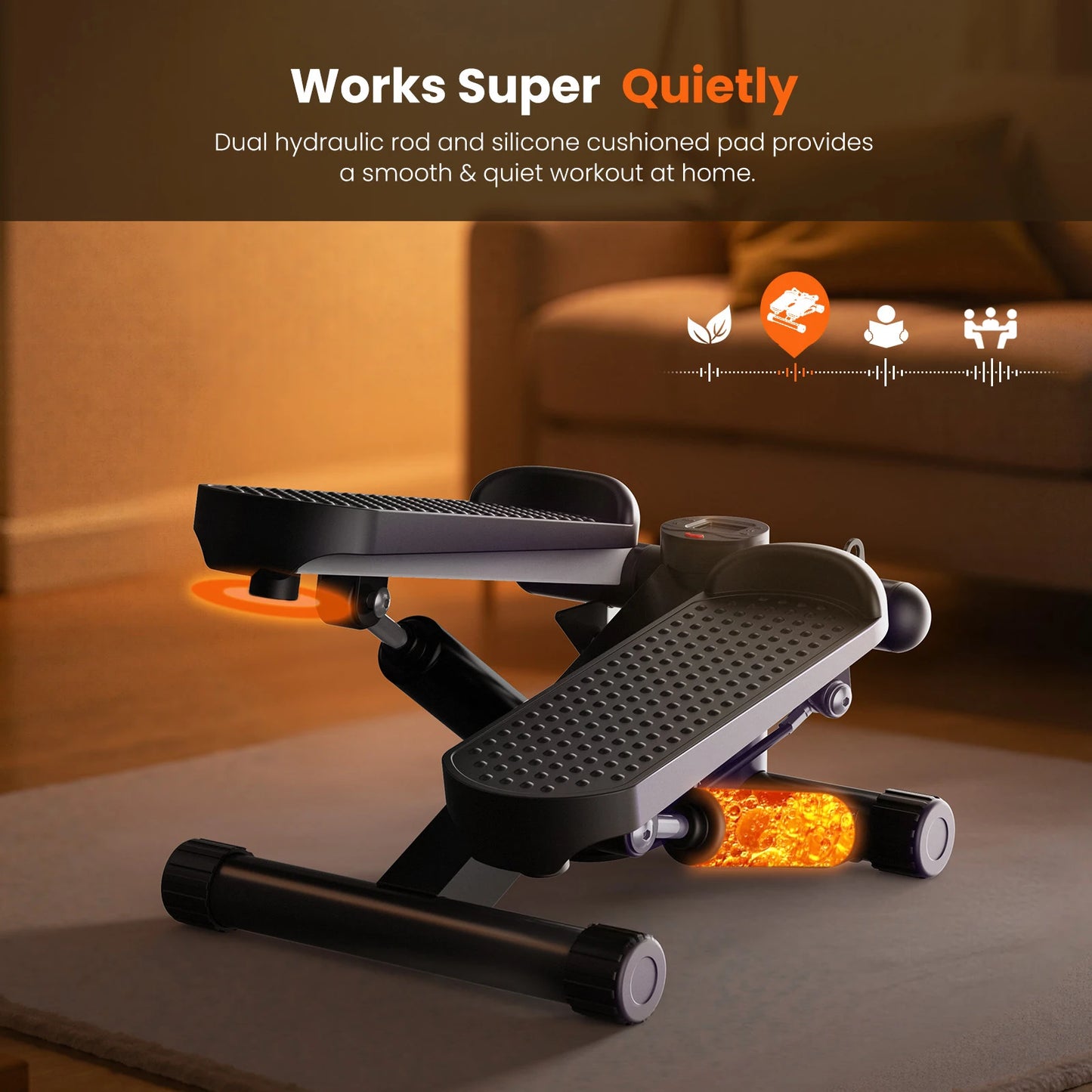 Mini Stepper with Resistance Bands 300 LBS Weight Capacity Hydraulic Home Stepper Machine Compact Cardio Equipment with LCD Monitor No Assembly Required