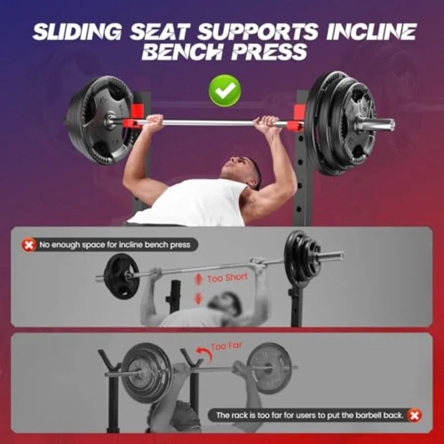 Home Gym Weight Bench Set with Squat Rack: 900 LBS Ccity Adjustable Flat/Incline/Decline Bench Leg Extension Curl Foldable Stee