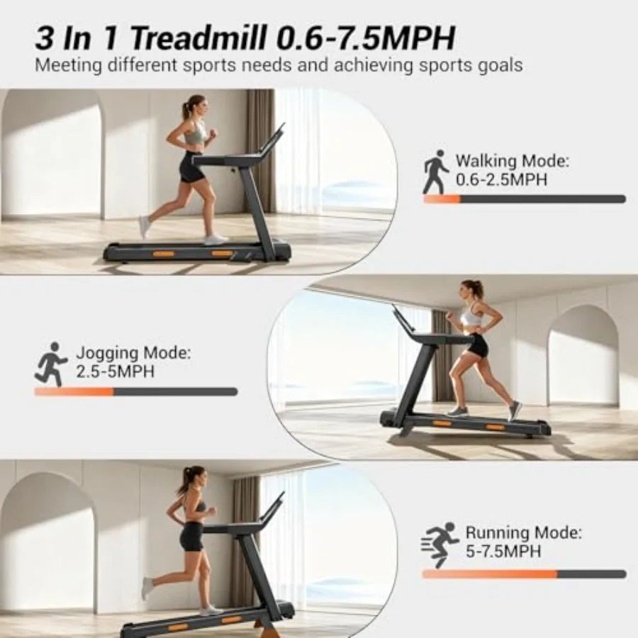 Foldable Home Treadmill with 7-Layer Shock Absorption and 15 Incline Black LED Screen 3.0HP Quiet Motor 400lbs Capacity 0.6-7.5