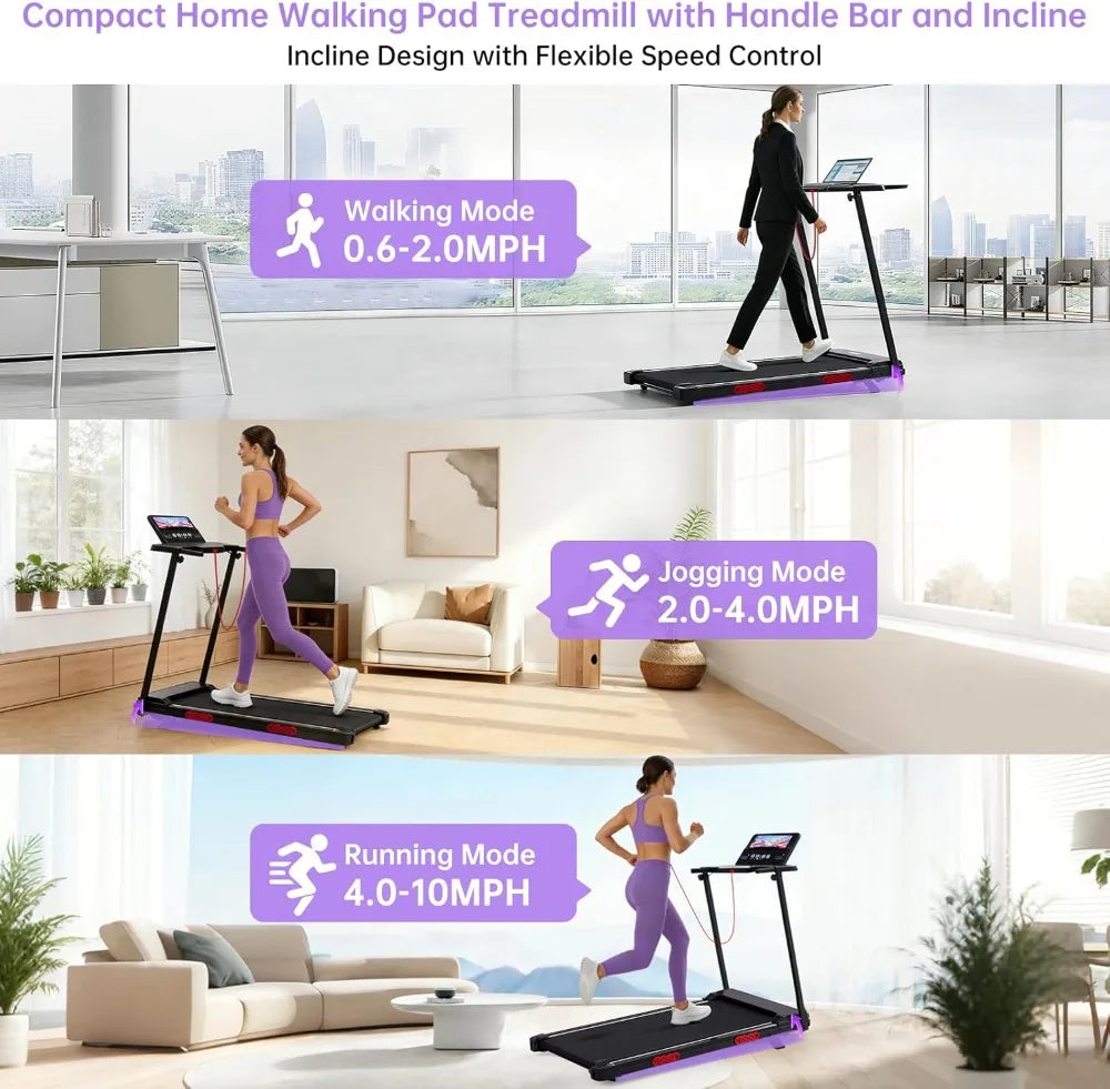 Compact Electric Treadmill for Home, 0.6-10MPH Walking Pad with Handle Bar & Incline, 3.5HP Portable, 400LBS Capacity