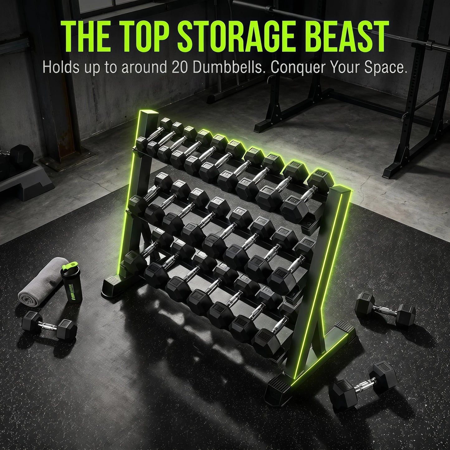 3-Tier Adjustable Dumbbell Rack (39.37in / 100cm), 1000LBS Heavy Duty Steel Gym Storage Stand with Anti-Rust Powder Coating & Floor Protection Feet for Home/Commercial Fitness