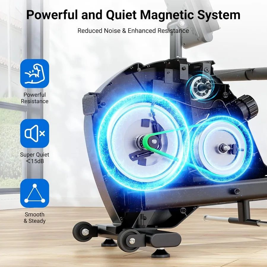 Rowing Machines for Home Use, Rowing Machine Magnetic Rower, 16 Levels of Workout Resistance, Max 350 LBS, Dual Slide Rail, Blue