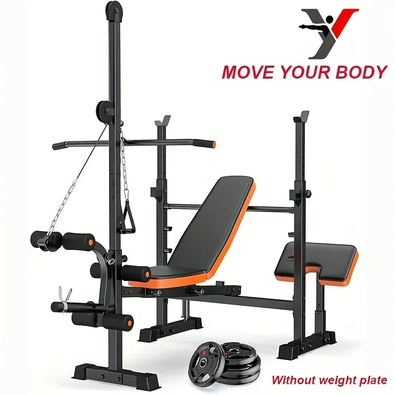 6-in-1 Heavy Duty Weight Bench Set with Adjustable Squat Rack, Leg Developer & Preacher Curl Pad - Foldable Home Gym System