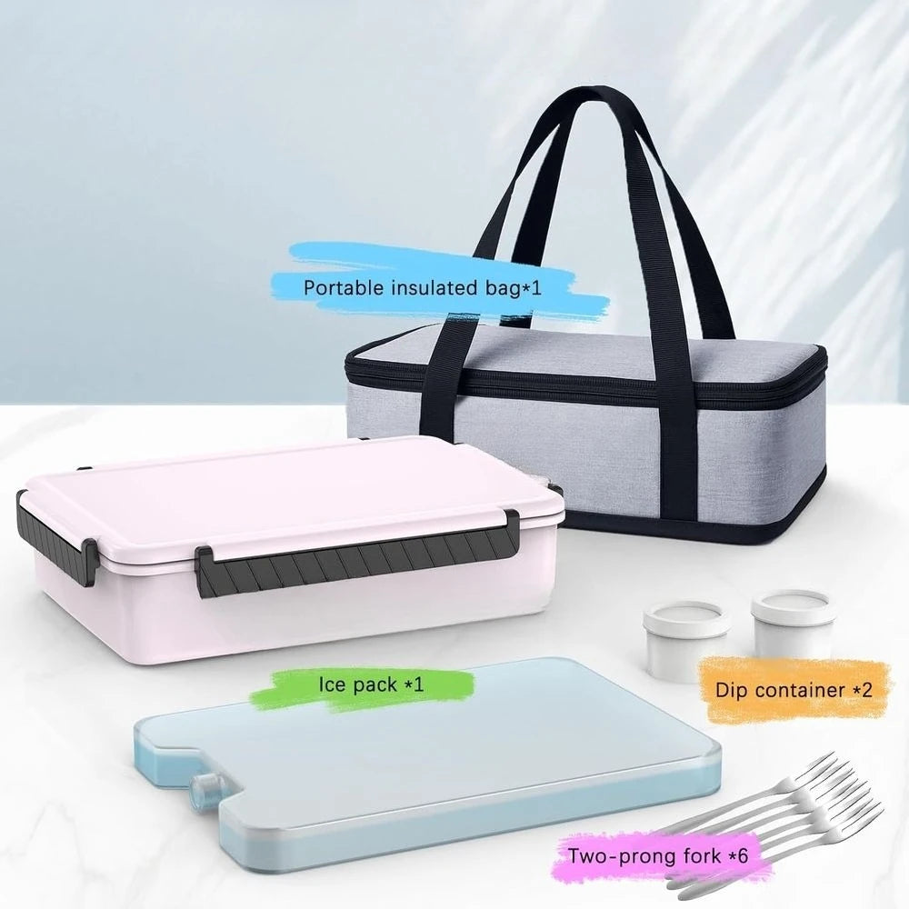 Portable Snackle Box Container with Ice Pack, Divided Serving Tray with Insulated Bag or 8+ Hrs Cooling