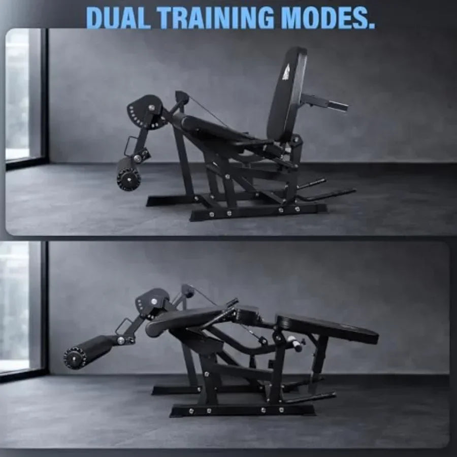 Home gym leg extension and curl machine, steel frame, black, 800lbs capacity, adjustable seated extension and lying curl bench,