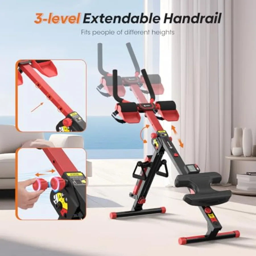 Rowing Machine, 4 in 1 Rowing and Ab Machine with 2 Levels of Workout Resistance, Quiet & Foldable Rower Machine with 3 Adjusta