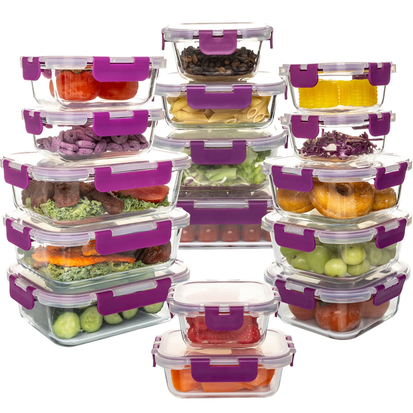 16-Piece Glass Food Storage Containers Set, Leakproof Airtight BPA-Free, Microwave & Oven Safe, Stackable Kitchen Organizers