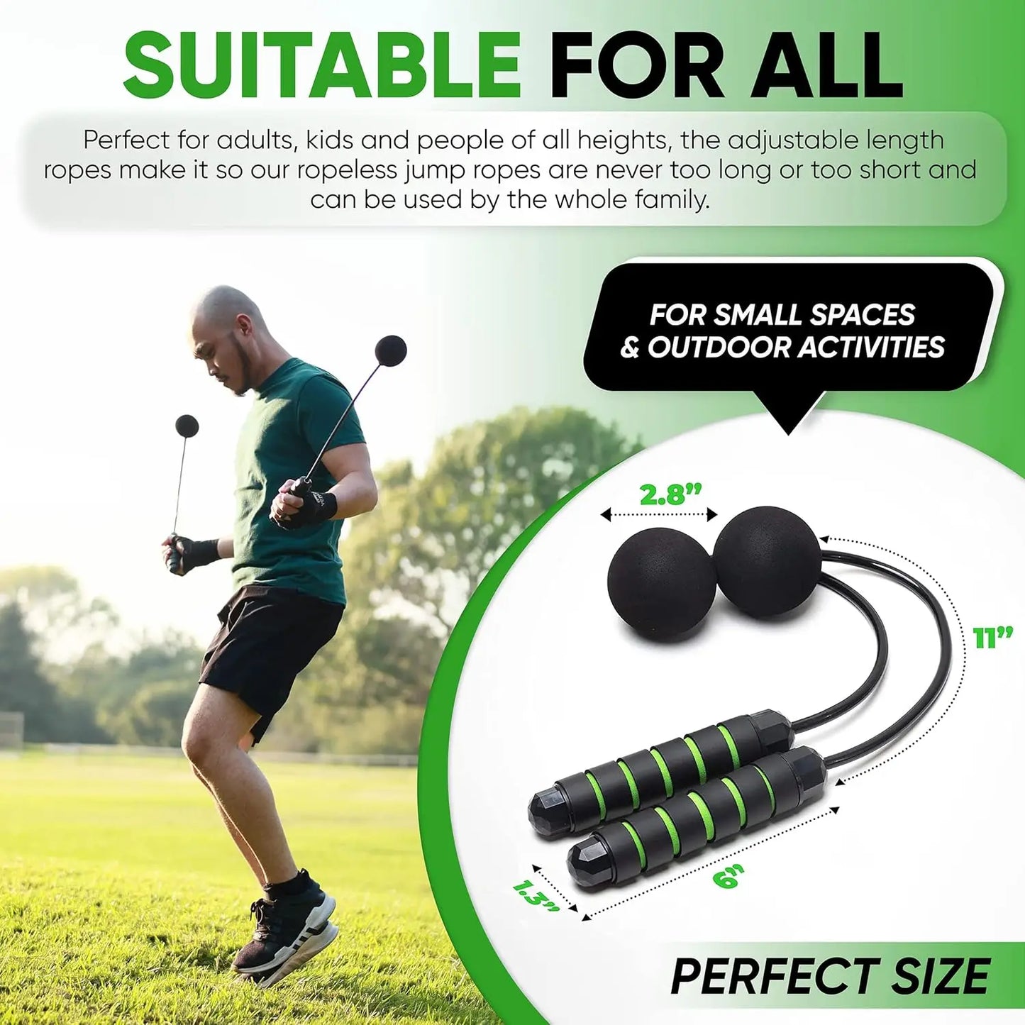 Adjustable Cordless Jump Rope with Weighted Balls - Indoor Ropeless Skipping Rope for Cardio Fitness, No Tangling, Smooth Rotation