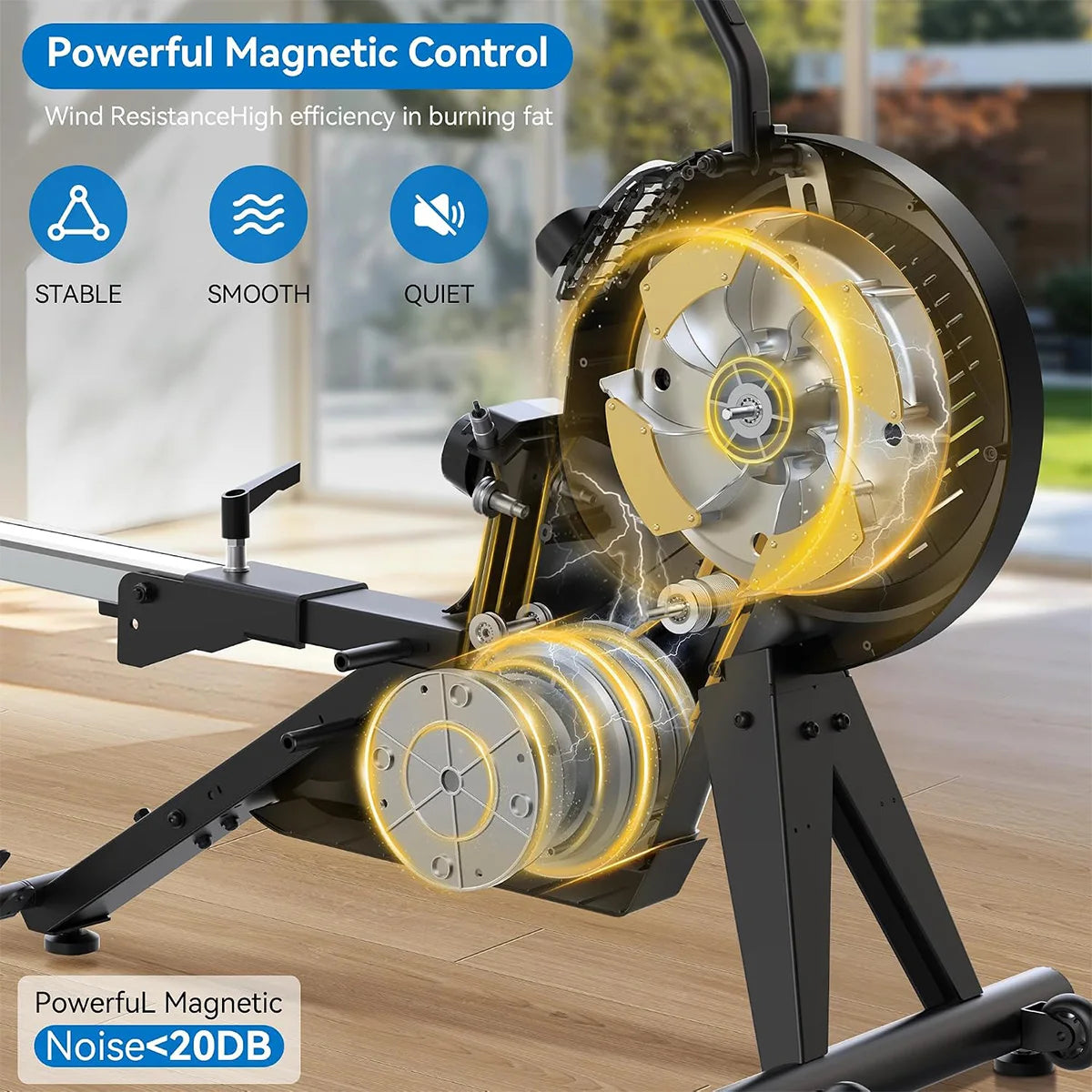 Pooboo Dual Scull Rowing Machine with Wind and Magnetic Resistance Rower Machine with 400 Lb Capacity, 14 Resistance Levels, Foldable Design, Quiet Operation for Home Workouts