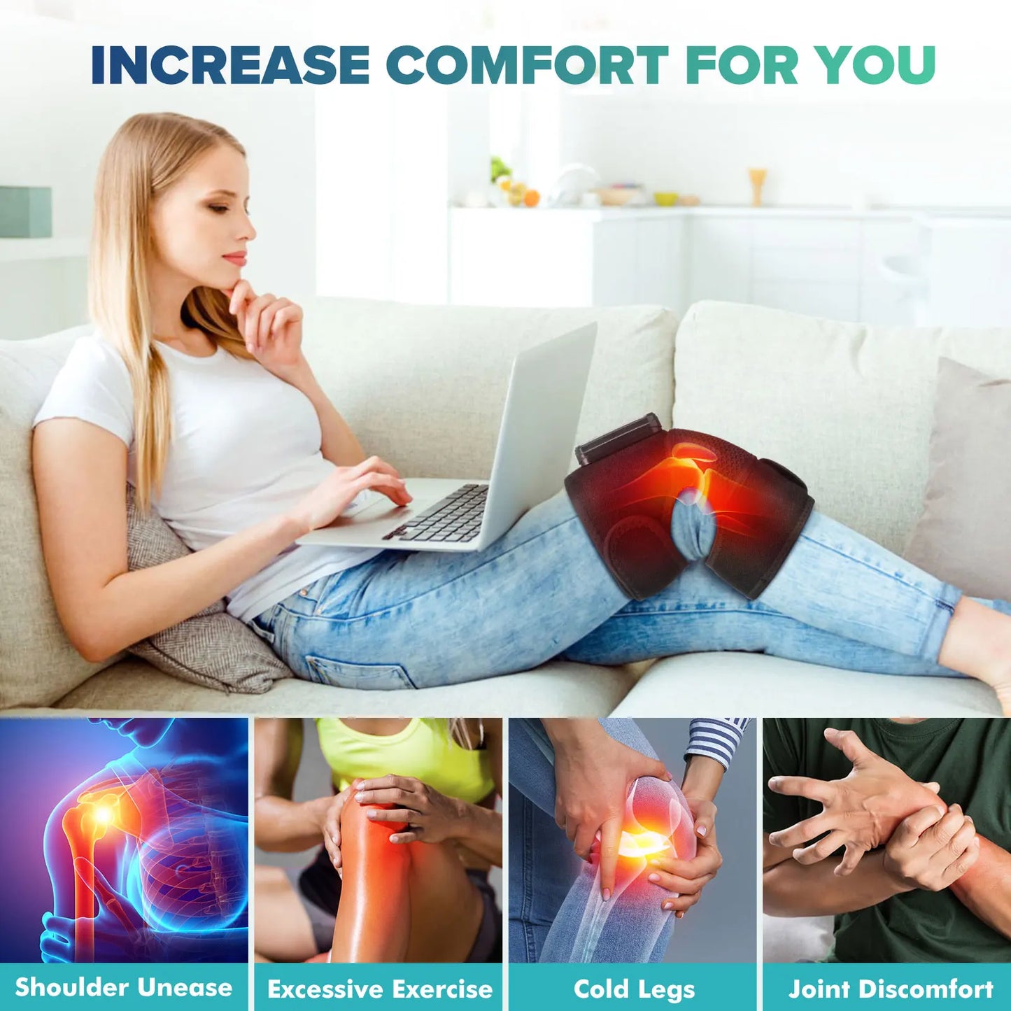 Electric Heated Vibration Knee Massage Pad 3 in 1 Massager Shoulder Elbow 3 Hot Compress Thermal Joint Brace Muscle Relaxation