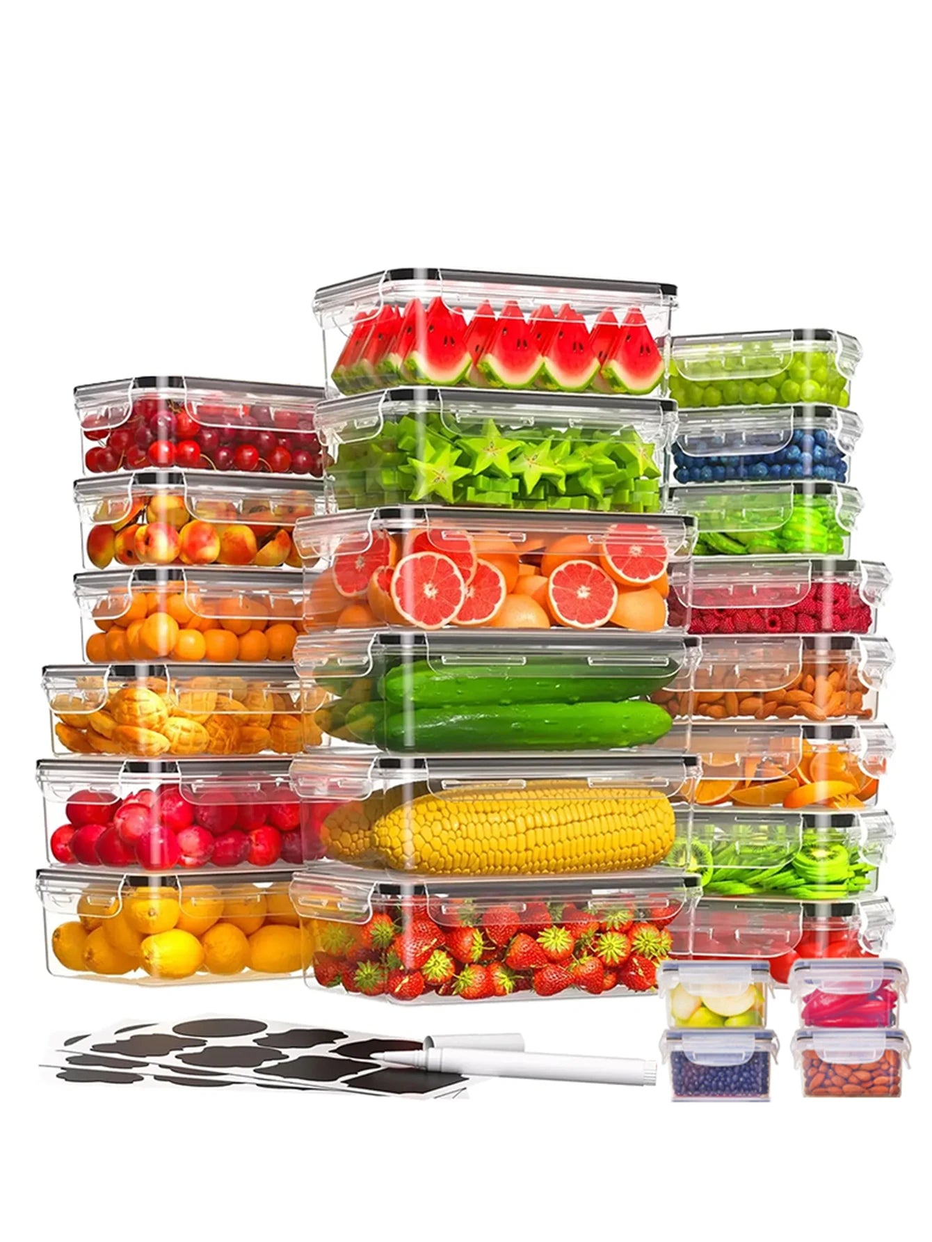 24pcs Sealed Plastic Food Storage Containers for Kitchen Storage and Organization Leak Proof Food Containers with Labels, Pens
