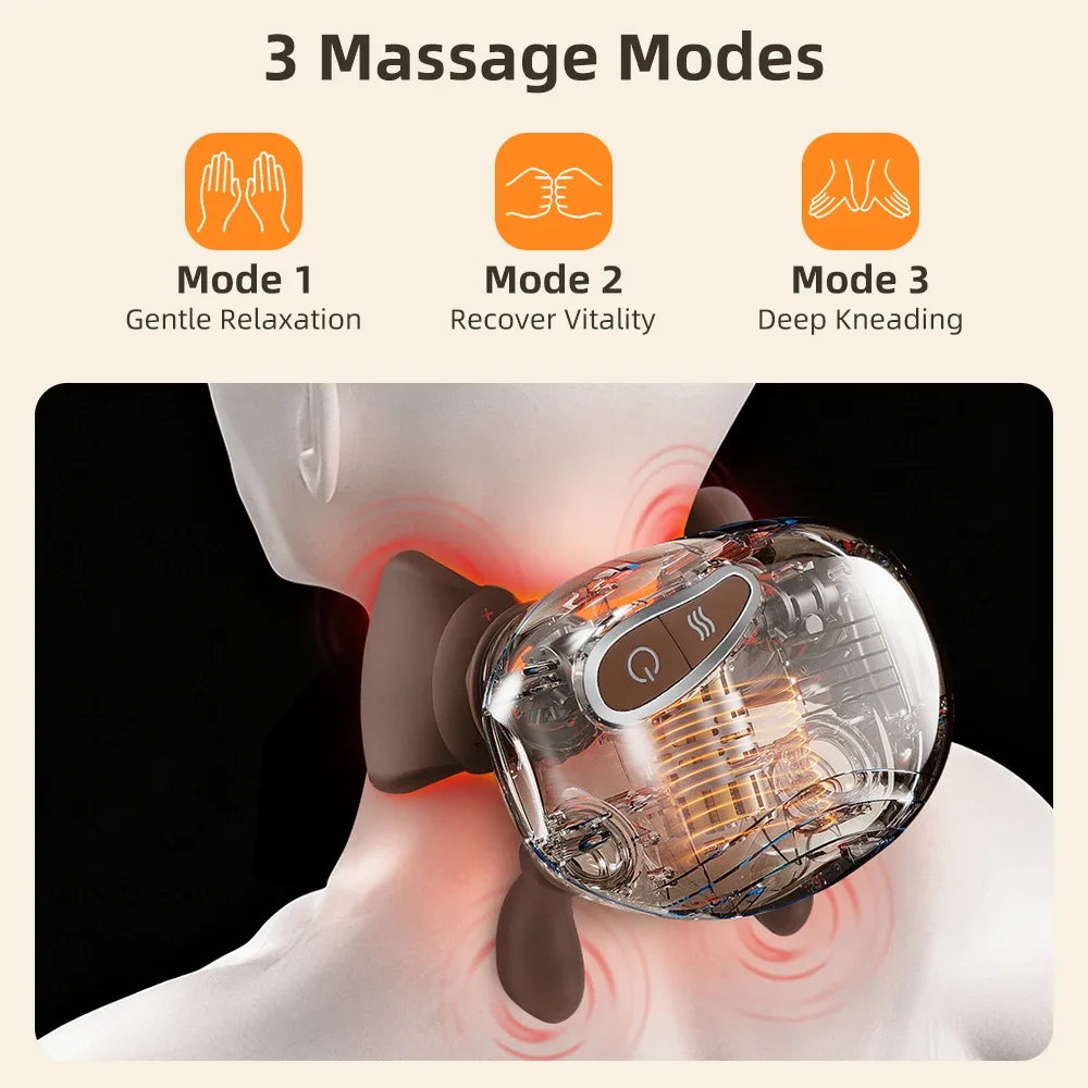 Electric Neck Shoulder Massager Deep Tissue Shiatsu Back Cervical Massage Machine 2 Level Hot Compress Bionic Heated Fatigue Relief Relax Muscle ﻿3-Level ﻿Adjustment