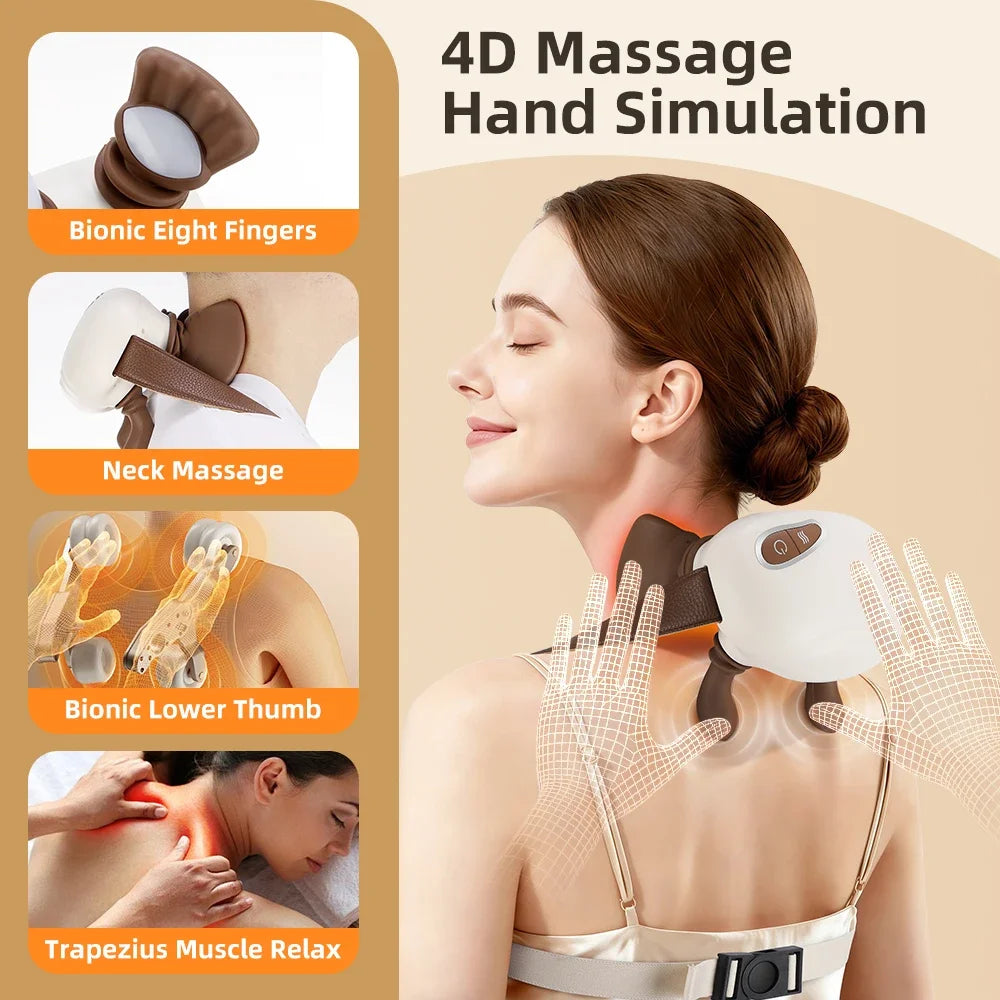 Electric Neck Shoulder Massager Deep Tissue Shiatsu Back Cervical Massage Machine 2 Level Hot Compress Bionic Heated Fatigue Relief Relax Muscle ﻿3-Level ﻿Adjustment