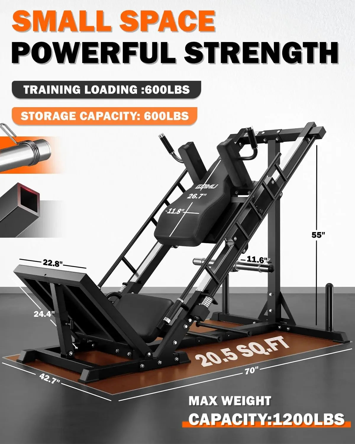 Leg Press Hack Squat Machine with Back Support Cushion, 3 in 1 Adjustable Leg Press Machine with Quad Track Roller, Customized
